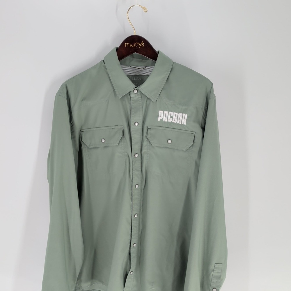 L.L.Bean Pacbak‎ Snap Pockets Traditional Fit Button Up Shirt Sage Green Size L